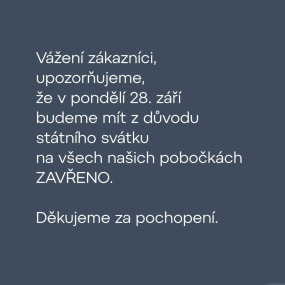 V pondělí 28. září budeme mít ZAVŘENO